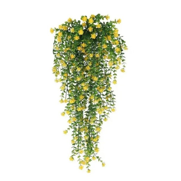Hængende kunstig blomst med farverige blomster 75 cm Dekoration til væg, balkon eller rækværk Kunstig plante til lejlighed og have 1 stk. gul