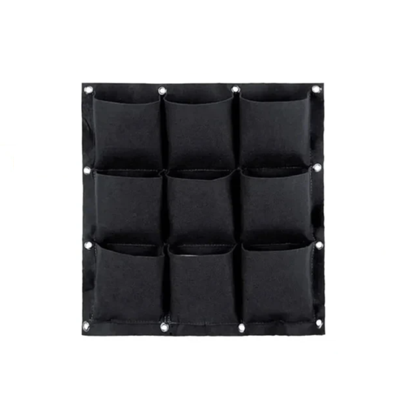 Hængende vægplantekasse 50 x 50 cm stofplanteorganisator 9 lommer 15x15 cm vertikal have indendørs plantning sort
