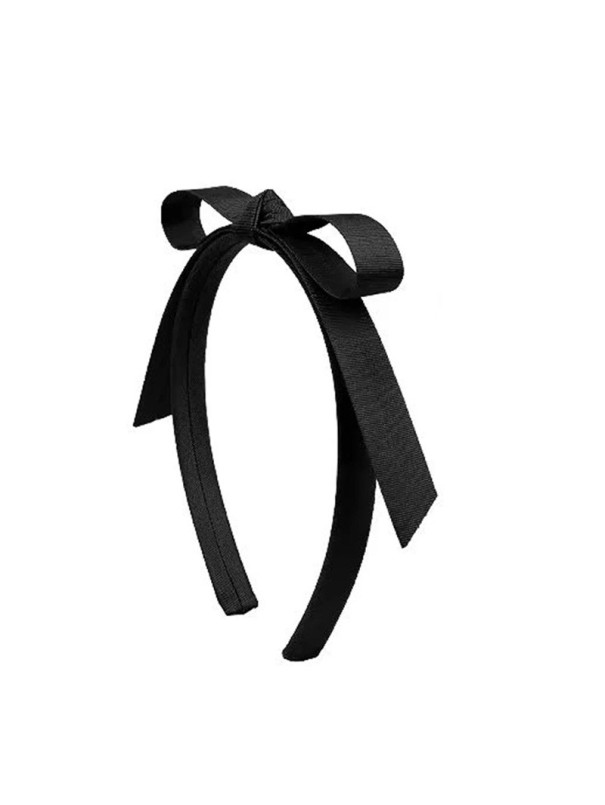 Hairband with a Narrow Bow and Long Ribbons Universal Size Elegant Romantic Hairband Festive Hair Accessory black
