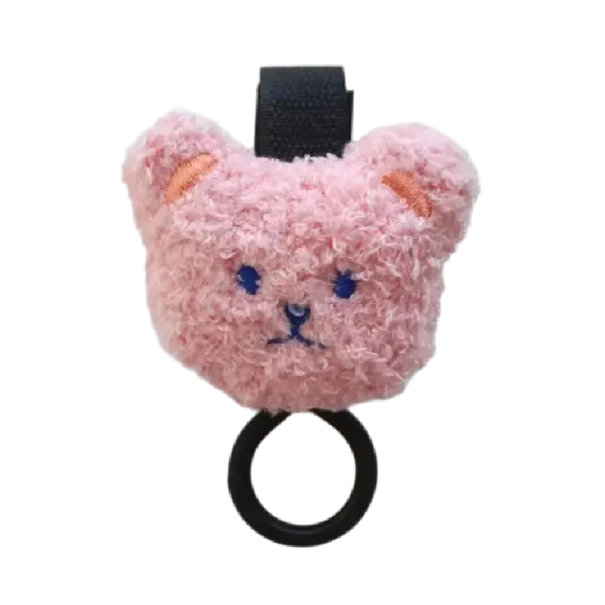 Haken für den Kinderwagen mit Klettverschluss und Bären aus Garn 12 x 8 x 3 cm Taschenhalter Kinderzubehör Praktischer Haken zum Aufhängen rosa
