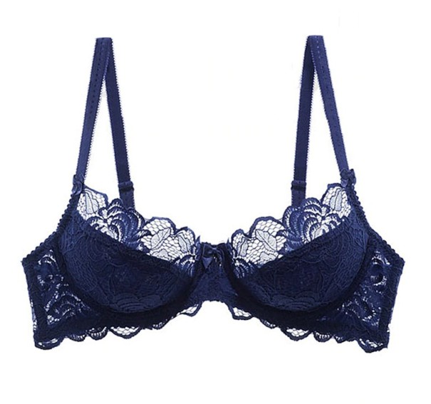 Halbgepolsterter Damen-BH mit Spitze dunkelblau 85C