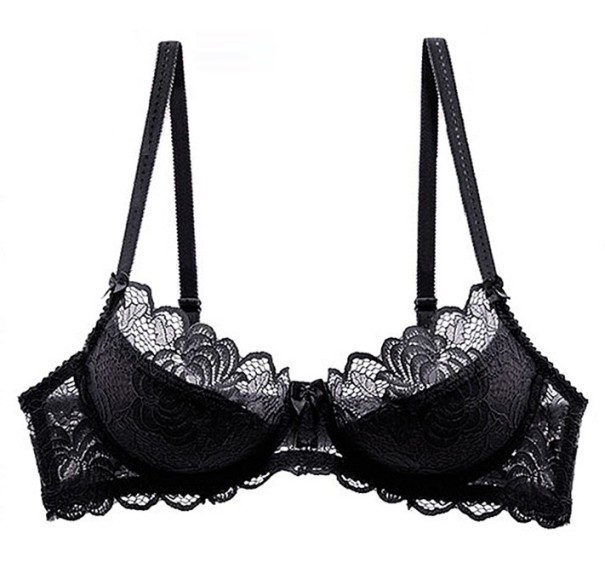 Halbgepolsterter Damen-BH mit Spitze schwarz 70D