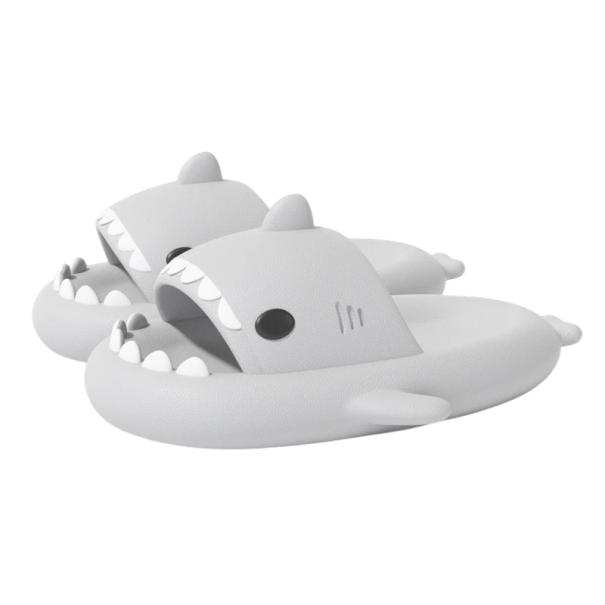 Halkskyddade hajtofflor för barn och vuxna Öppen mun med tänder utskjutande fenor Unisex-hemskor Originalpresent grå 42-43