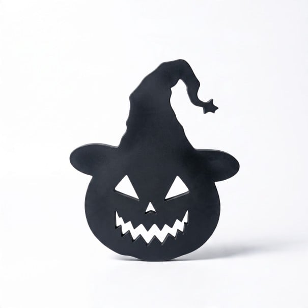 Halloween Dekoration für Tür oder Wand Ausgeschnittene Kürbis mit Hexenhut 25 x 30 cm Schwarze Silhouette Dekoschild Wohnungsschmuck 1