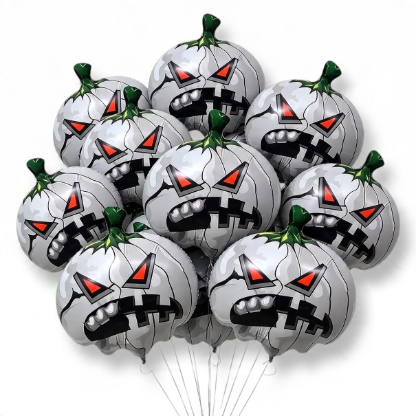 Halloween Inflatable Pumpkin Balloons 10 pcs White Pumpkin with Angry Face and Red Eyes White Red and Green for Parties 1