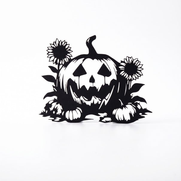 Halloween-koriste ovelle tai seinälle Veistetty kurpitsa auringonkukilla 30 x 25 cm Musta siluetti Koristeellinen kyltti Syksyn sisustus 1