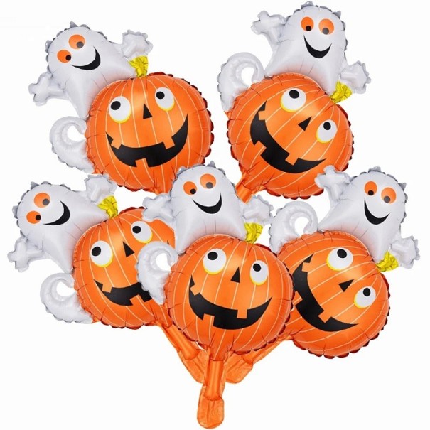 Halloweeni fóliás lufik Aranyos lufi tök és szellemekkel Felfújható dekoráció halloweeni bulira 42 x 29 cm 5 db 1