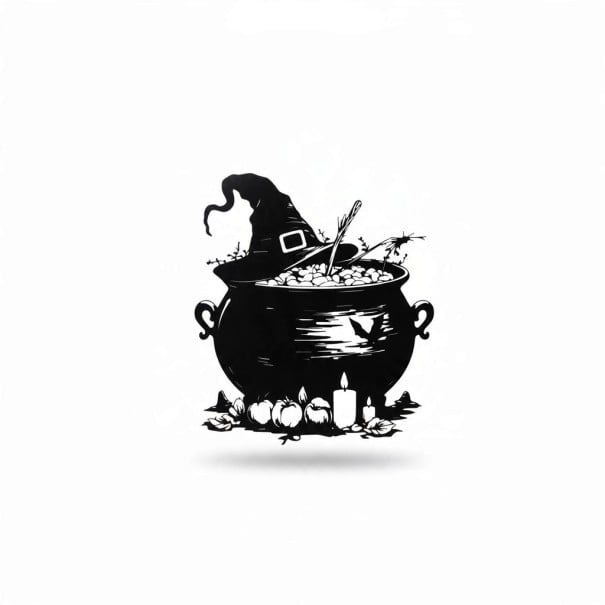 Halloweensk dekorationsophæng til døre Heksens gryde med hat 25 x 30 cm Flad 2D silhuet Sort Dekorativ skilt Indgangsudsmykning 1