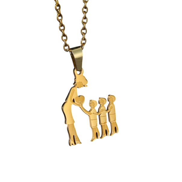 Halsband med hänge av mamma med tre söner Elegantisk present i rostfritt stål Symbol för moderskärlek Smycke för kvinnor och mammor guld