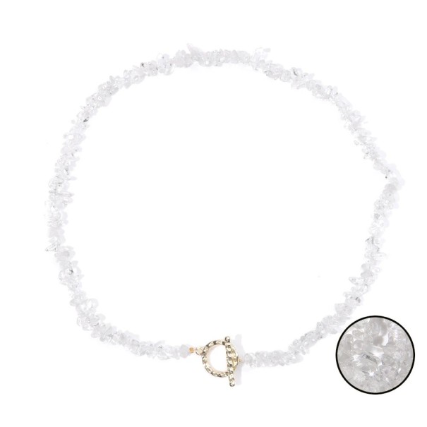 Halskette aus natürlichen bunten Steinen Länge 45 cm verstellbare Kette in Goldfarbe mit Ringverschluss aus Zinklegierung Für Partys weiß