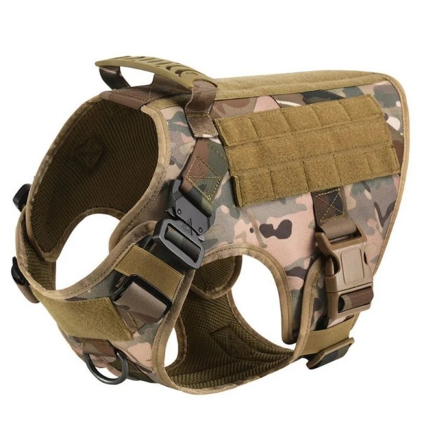 Ham militar pentru câini Vestă de antrenament cu velcro durabil pentru câini Ham ajustabil pentru câini cu mâner Ham cu sistem Molle respirabil camuflaj L