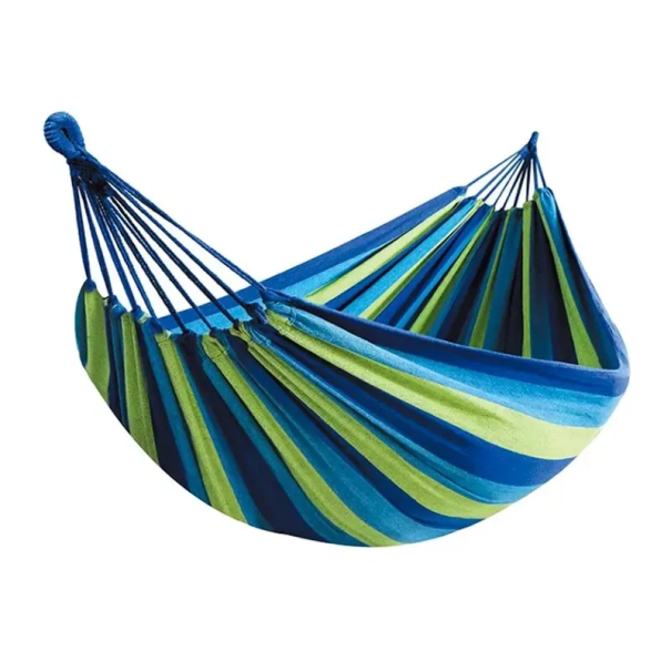 Hamac din pânză pentru exterior, capacitate de încărcare 200 kg, hamac portabil suspendat din material textil, pat pentru camping în grădină, relaxare, balcon și terasă albastru