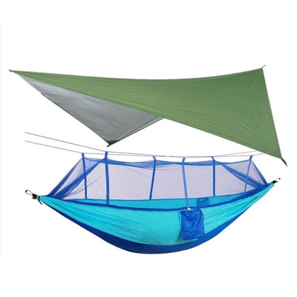 Hamaca con funda para lluvia azul