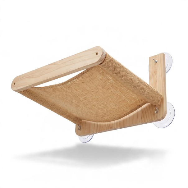 Hamaca in legno per gatti da finestra 40 x 32 cm Letto in tessuto e telaio in legno massello Ventose senza foratura Lettino sospeso per vetro 1