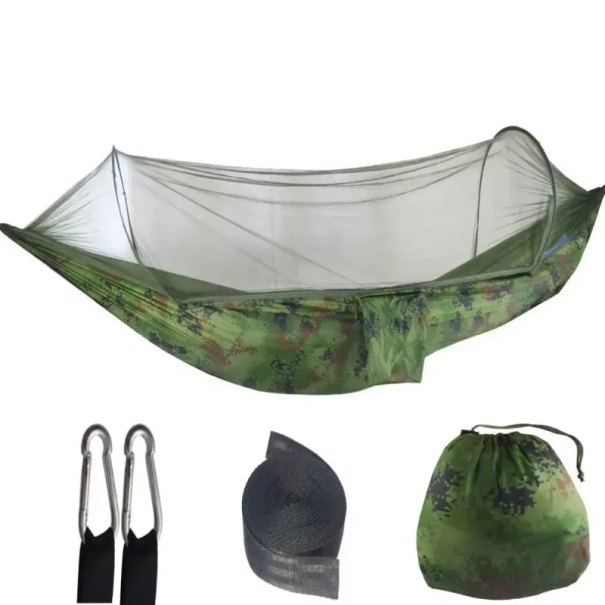 Hamaca para acampar al aire libre con mosquitera de 250 x 120 cm, portátil, para 1 o 2 personas, ligera y plegable, ideal camuflaje