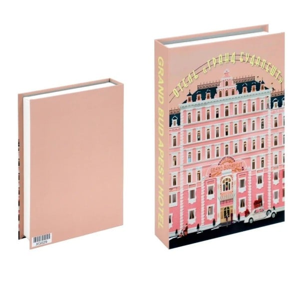 Hamis könyv dekoráció GRAND BUDAPEST HOTEL Ne nyitható könyv utánzat Rózsaszín szállodai motívum Stílusos kiegészítő az enteriőrbe 1