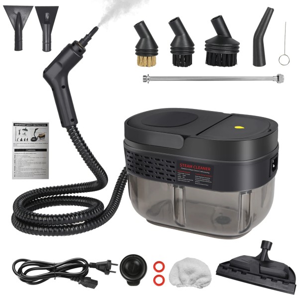 Handdampfreiniger 2500 W Druck 3 bar Tank 1600 ml Dampf 100 °C Drei Dampfstufen Erwärmung in 15 s Gehäuse aus ABS Für Küche, Bad und Auto schwarz