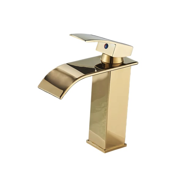 Handfatspåfallande kran 18,3 x 11 cm Blank yta Elegant kran med bordsmontering Enkelt hål badrumsarmatur guld