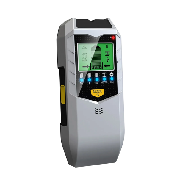 Handheld 5-in-1 Wall Detector 17 x 6.7 x 3.5 cm ABS + TPE Metal, Wood, and Live Wire Detection LCD Display Sound Alarm Construction Tool Safety grey