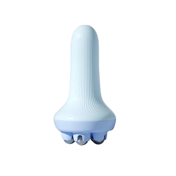 Håndholdt massageredskab til afslapning af muskler i ben, mave og skuldre Massageredskab med 5 stålkugler Rullemassageredskab 7,5 x 4,5 cm blå