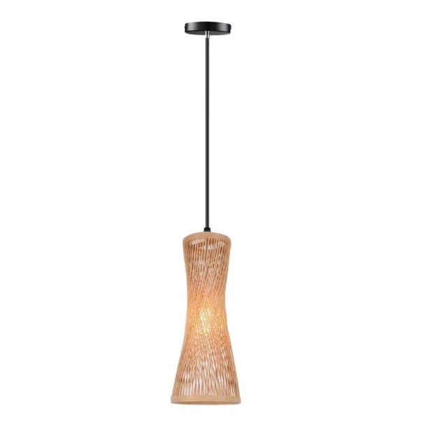 Håndlavet rattan pendellampe i træ med sort ophængningstråd 120 cm naturlig hængende lysekrone i moderne stil 42 x 17 cm 1