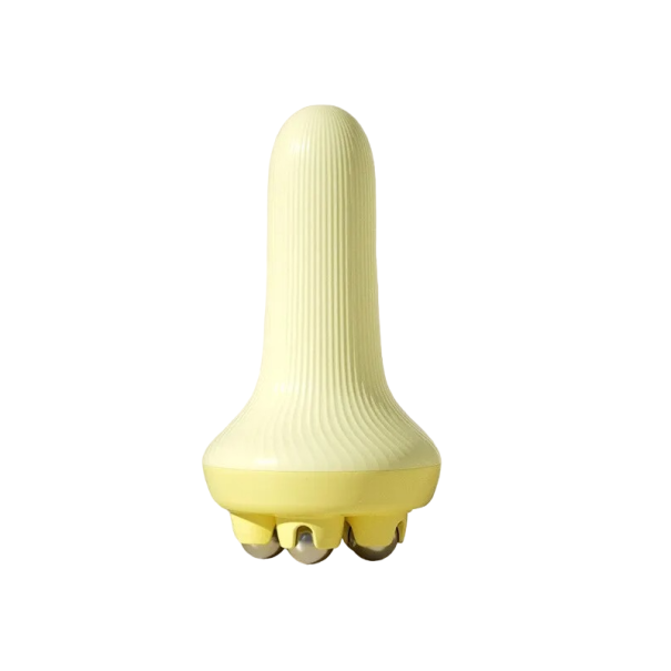 Handmassage-apparaat voor het ontspannen van de spieren in benen, buik en schouders Massage-apparaat met 5 stalen ballen Rollermassage-apparaat 7,5 x 4,5 cm geel