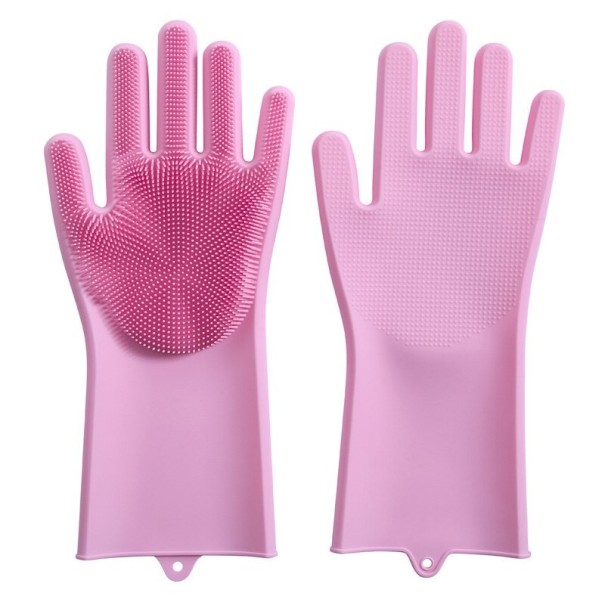Handschuhe mit Spülbürste hellrosa