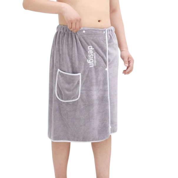 Handtuch mit Tasche und Knopfverschluss 70x140 cm Körperhandtuch Badetuch Wellnesshandtuch Baumwollhandtuch mit Tasche für Kleinigkeiten grau