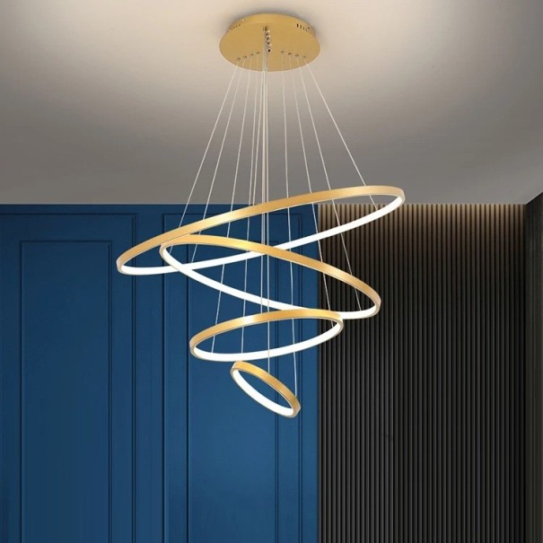 Hängande LED-ljuskrona med 4 ringar Modern designlampa 100W Kallvitt ljus 249-2000 lm Justerbar sammansättning Belysning 20-30 m² 90-260V