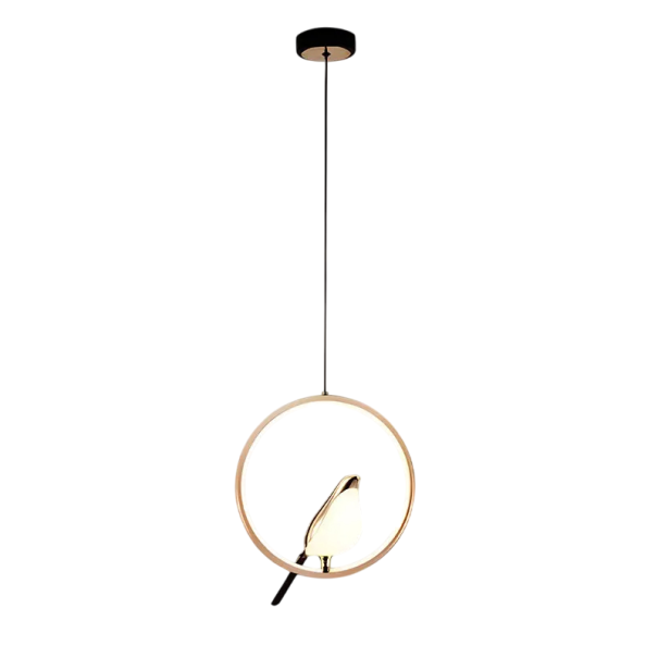 Hängande LED-ljuskrona med cirkulär abborre och dekorativ fågel Modern designljus Diameter 29 cm Varmvitt ljus 3000K 31W 90-260V Justerbar upphängning 150 cm guld