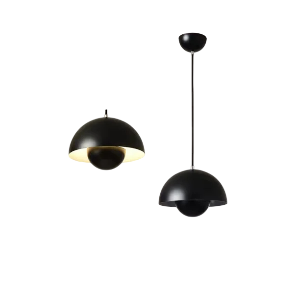 Hängelampe 16 x 23 cm mit einer Basis von 10 cm und einem Kabel von bis zu 1,8 m, metallisch in Form einer Knospe, weißes Licht, E27-Fassung, für das Schlafzimmer schwarz