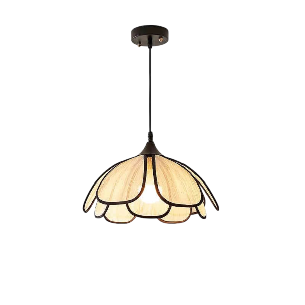 Hängelampe handgewebter Stoffschirm in Lotusblütenform Durchmesser 30 x Höhe 20 cm Kabel 120 cm schwarz Metallfassung E27 für das Esszimmer