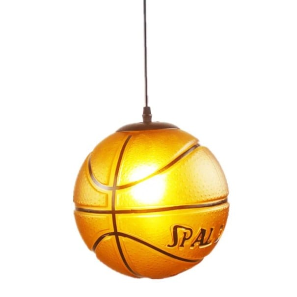Hängelampe in Form eines Basketballs, Glas-Schirm, orange Glas, Metall, schwarze Fassung E27 für das Kinderzimmer und Sportbar