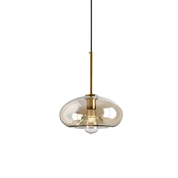 Hängelampe mit abgeflachtem Glasschirm Durchmesser 28 x 15 x 33 cm mit Stange Basis 10 cm Kabel 150 cm Metall E27 über dem Esstisch