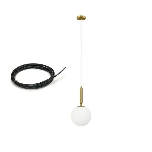 Hängelampe mit milchigem Glas rundem Schirm warmweißes Licht Durchmesser 15 x 15 x 35 cm mit Stange Basis 10 cm Kabel 200 cm Metall LED E14 1