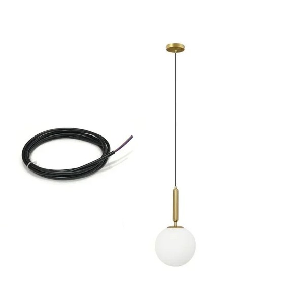 Hängelampe mit milchigem Glas rundem Schirm warmweißes Licht Durchmesser 25 x 25 x 45 cm mit Stange Basis 10 cm Kabel 200 cm Metall LED E27 1