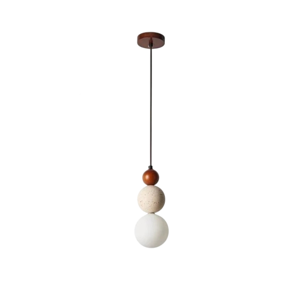 Hängelampe modernes Kugel-Schirm Holz Stein Glas Höhe 23 cm Durchmesser 11 cm Kabel 170 cm LED G9 für Schlafzimmer über Esstisch braun