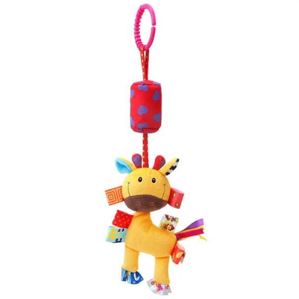 Hangend speelgoed voor baby&#39;s Geel hert met rode hanger en kleurrijke labels voor wieg of kinderwagen 1