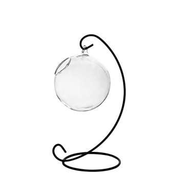 Hangende glazen vaas bal 320 ml met standaard decoratieve glazen container op metalen standaard voor bloemen en planten in het interieur 1