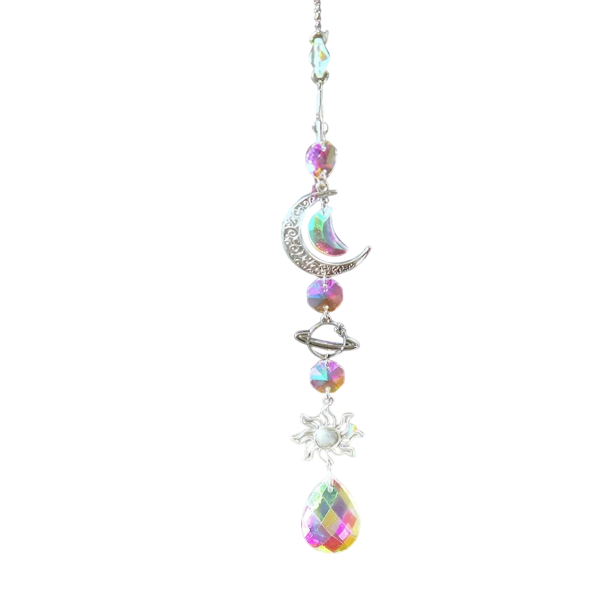 Hängende Kristalldekoration Mond, Sonne und Tropfen Regenbogen-Sonnenfänger Fensterdekoration Windspiel 1