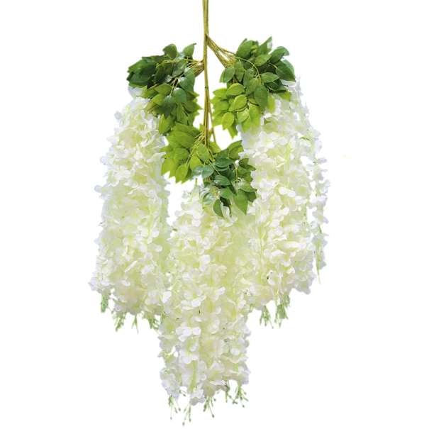 Hängende künstliche Girlanden mit überhängenden Blumendekorationen 110 cm Set 12 Stück mehrfarbig für Hochzeit Balkon Pergola Innenraum weiß