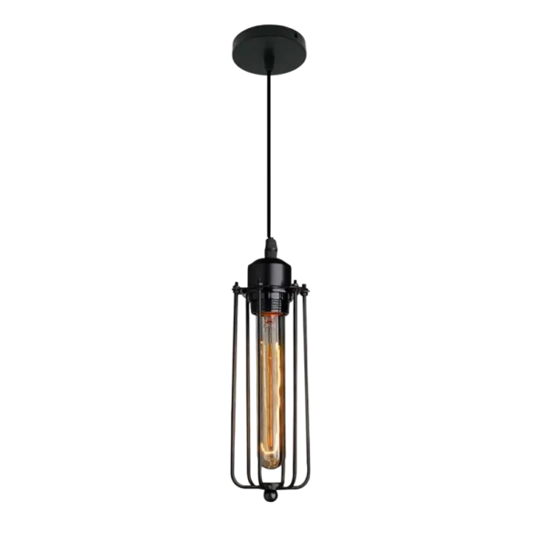 Hängende Metallleuchte mit schmalem Käfig und E27-Fassung im industriellen Stil, matt schwarz, Durchmesser 10 cm und Höhe 40 cm für die Bar oder Küche schwarz