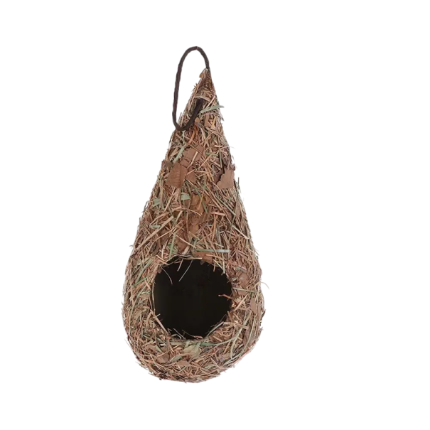 Hängende Vogelhaus Tropfenform 7x15 cm aus natürlichem Gras harte Schaum braun für den Außenbereich im Garten Baum für kleine Vögel