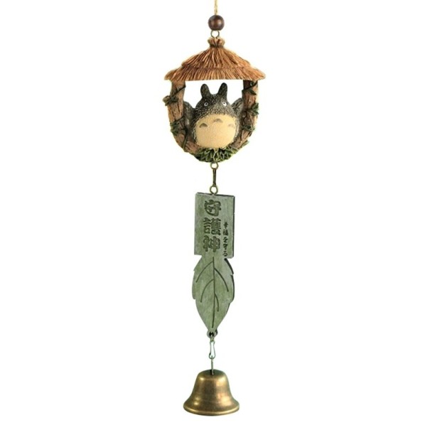 Hanging Decoration Wind Chime with Figure and Canopy Wooden Look Leaf and Bell Japanese Style 1