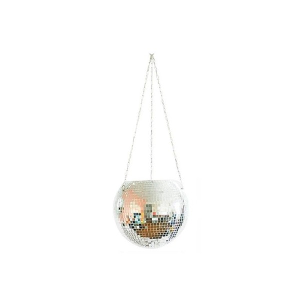 Hanging Flower Pot Disco Ball silver M