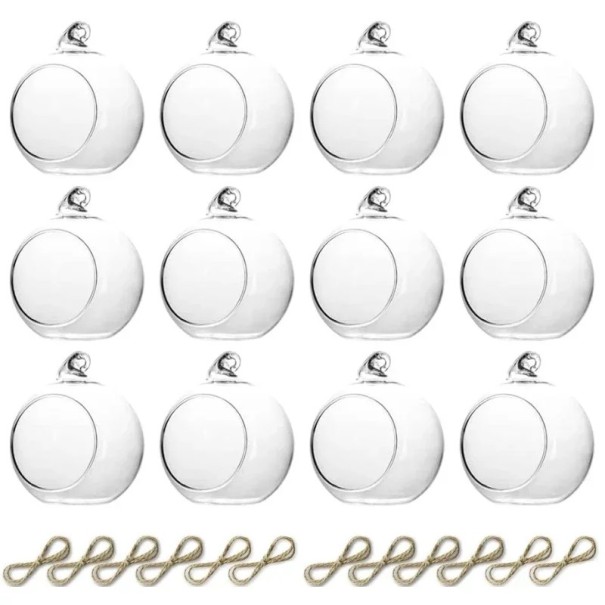 Hanging Glass Holders for Tea Lights 12 Pieces Sphere Diameter 6 cm Glass Transparent Decorative Candle Holders for Interior Festivities and Garden 1