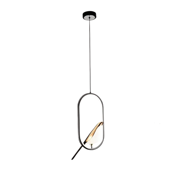 Hanging LED Chandelier with Oval Perch and Decorative Bird Modern Design Light 17×35 cm Warm White Light 3000K 31W 90-260V Adjustable Suspension 150 cm black