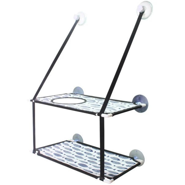 Hanging Shelf Breathable Pet Bed with Suction Cups and Nylon Straps for Glass with Fish Print 1