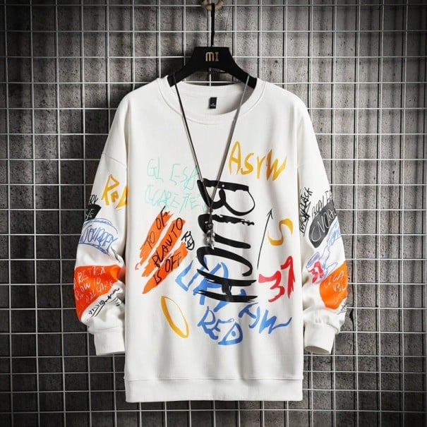 Hanorac pentru bărbați cu imprimeu alb XS