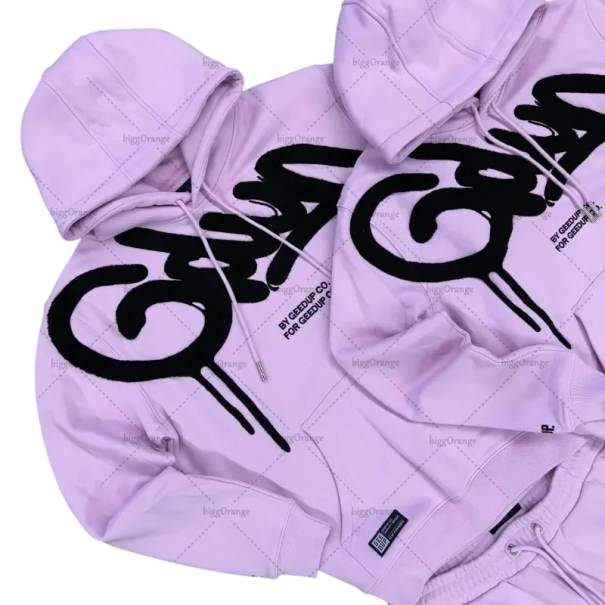 Hanorac pentru femei cu glugă și buzunare Hanorac din bumbac violet cu model elegant Îmbrăcăminte confortabilă pentru timpul liber, ideală XXL